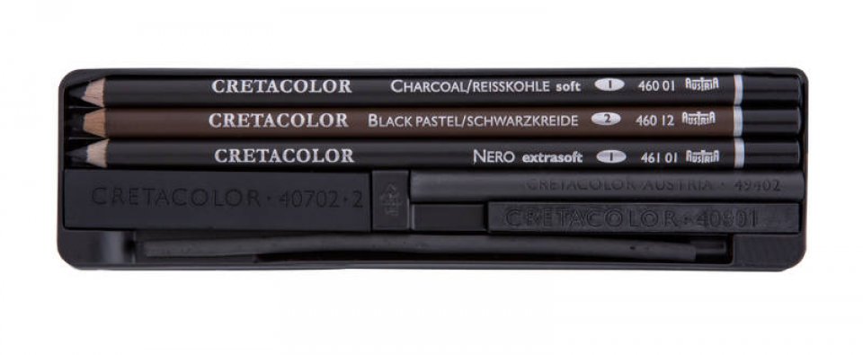Cretacolor Kapesní sada 8ks (uhly, černý pastel, tužka NERO, grafitový blok)